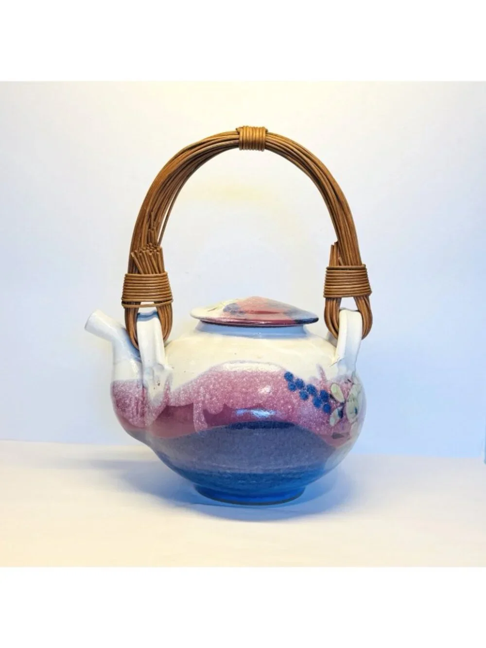 Jeff Chang Hawaii Art Pottery Large Lidded Teapot 2000 Floral Painted Glazed